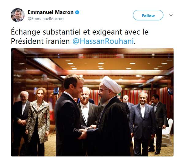 توئیت رئیس جمهور فرانسه در مورد دیدار با روحانی