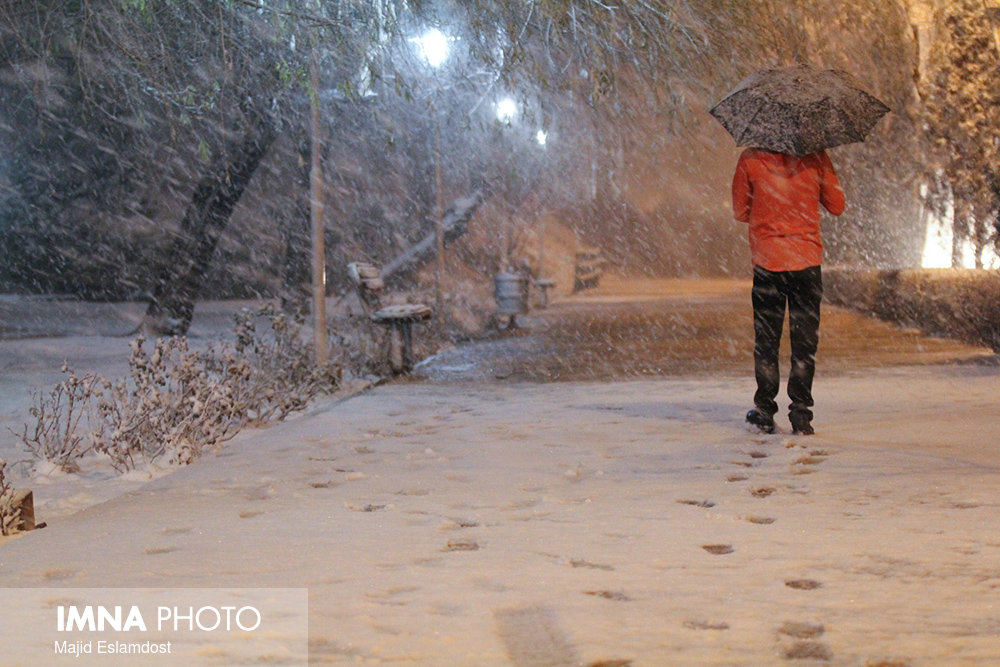 بارش نخستین برف زمستانی در بخش کویری بادرود+تصاویر