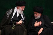 حضور مقتدی صدر در مراسم تشییع رهبر شهید انقلاب + فیلم