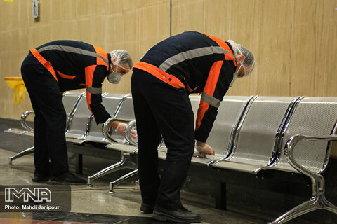 Disinfectants  sprayed at train stations in Isfahan