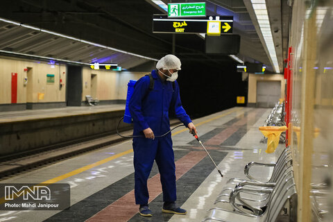 Disinfectants  sprayed at train stations in Isfahan