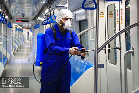 Disinfectants  sprayed at train stations in Isfahan