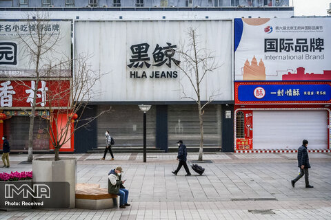  مغازه های بسته شده در خیابان تجاری در پکن چین