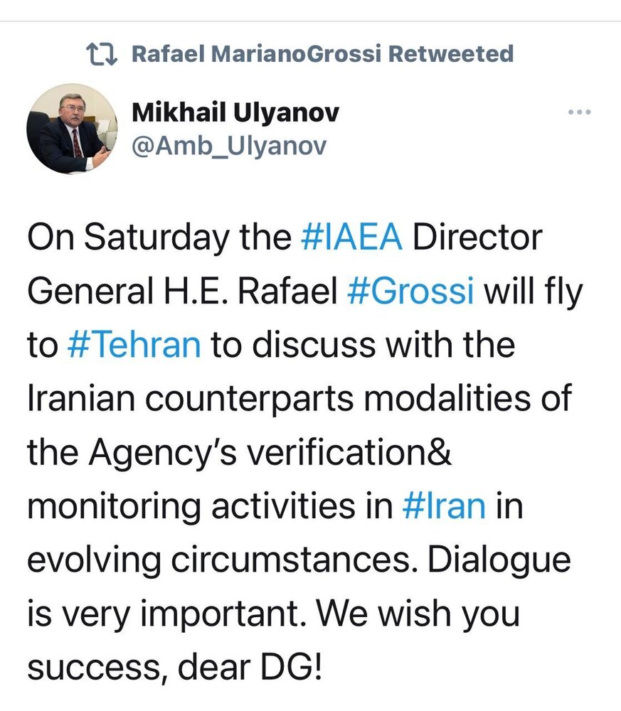 واکنش نماینده روسیه به حضور گروسی در تهران