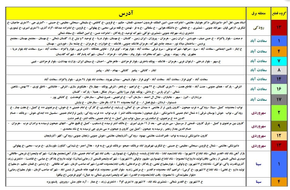 برنامه قطعی برق تهران ۹ خرداد ۱۴۰۰ + لیست مناطق و دانلود جدول قطعی برق
