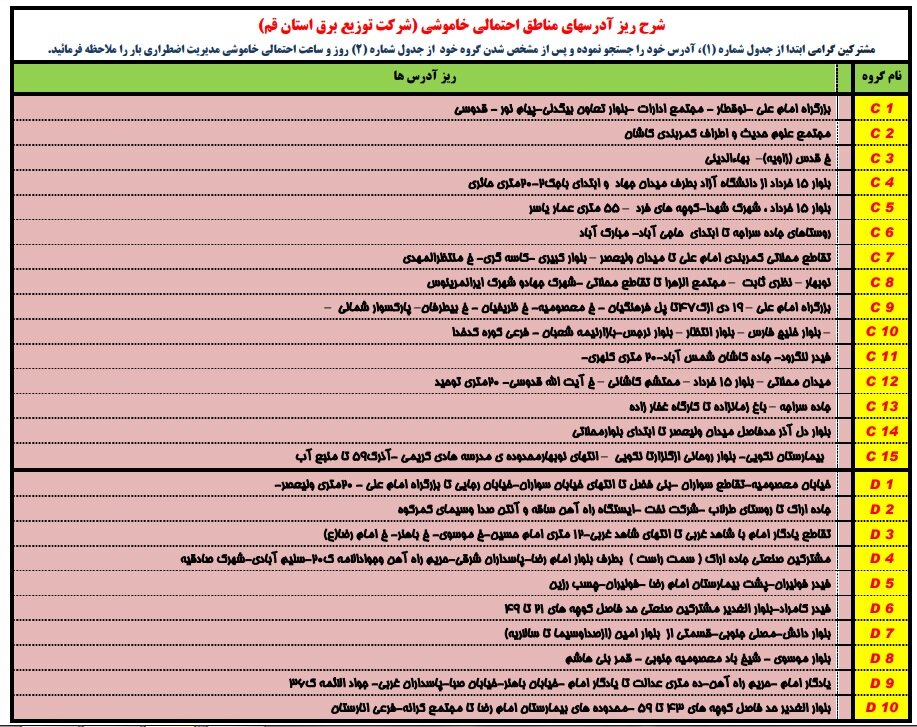 برنامه قطعی برق قم ۹ خرداد ۱۴۰۰ + لیست مناطق و دانلود جدول قطعی برق استان قم