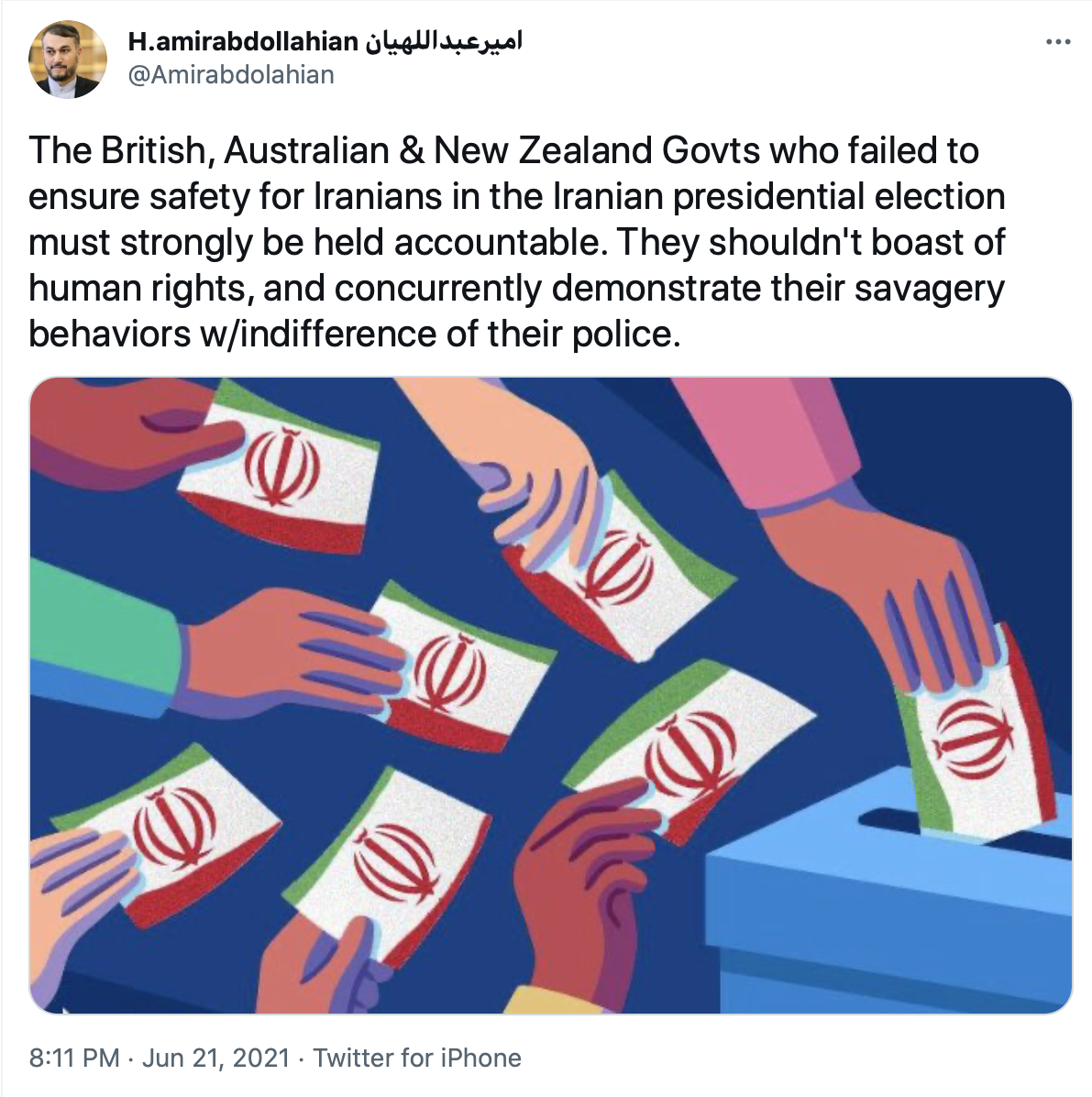 انگلیس،استرالیا و نیوزیلند پاسخگوی کوتاهی درتامین امنیت رای‌دهندگان ایرانی باشند