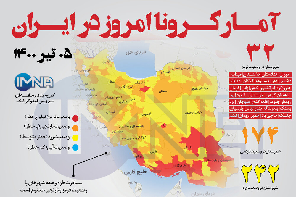 آمار کرونا امروز در ایران( شنبه۵ تیر ۱۴۰۰) + وضعیت شهرهای کشور