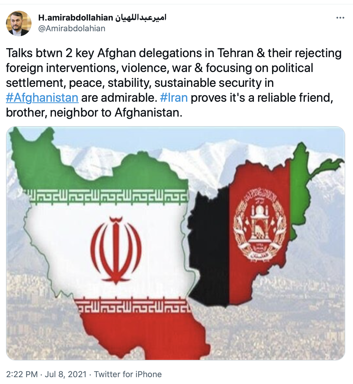 امیر عبدالهیان: ایران دوست و همسایه قابل اعتماد افغانستان است