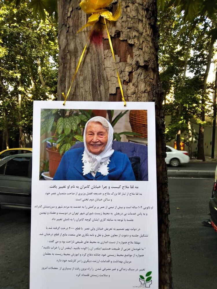 پلاک‌کوبی معبر نام «مادر محیط زیست ایران» در تهران
