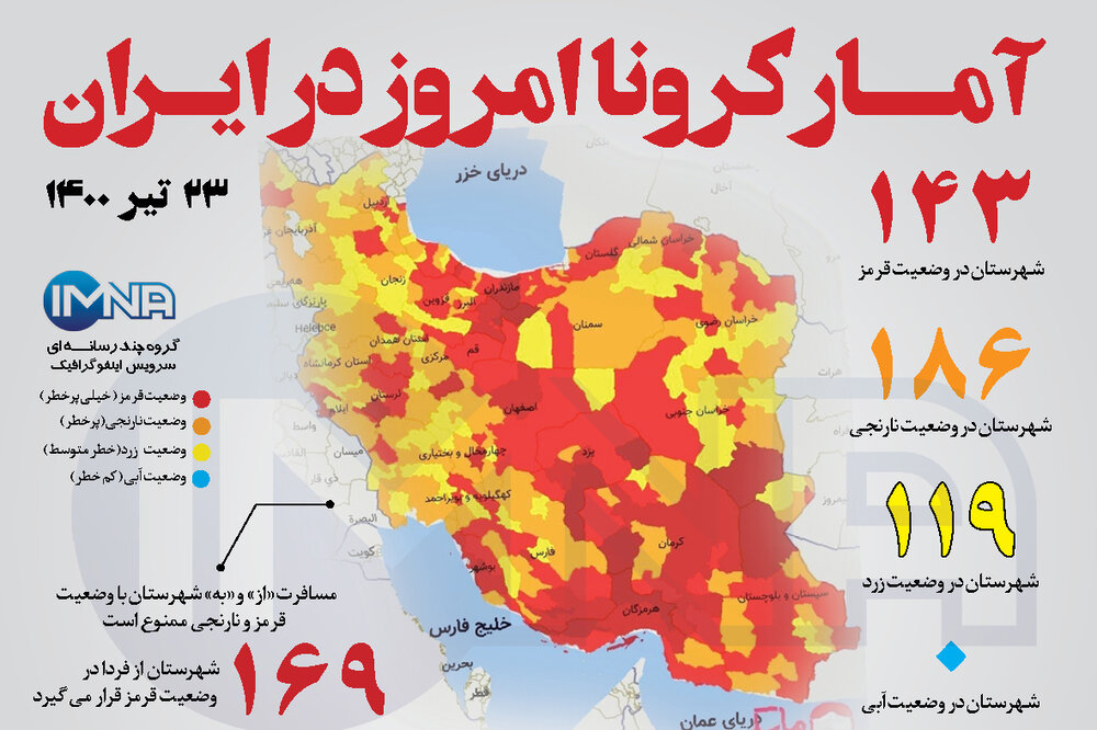 آمار کرونا امروز در ایران (چهارشنبه ۲۳ تیر ۱۴۰۰) + وضعیت شهرهای کشور