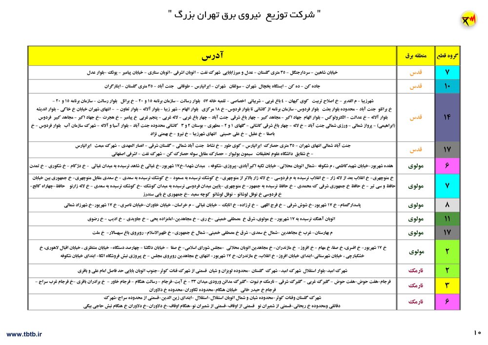 برنامه قطعی برق تهران ۲۶ تا ۳۱ تیر۱۴۰۰ + ساعات قطع، لیست مناطق و دانلود جدول قطعی برق