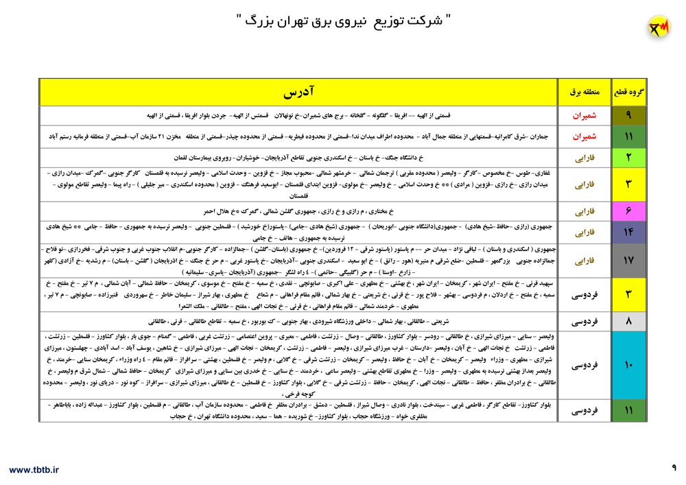برنامه قطعی برق تهران ۲ تا ۶ مرداد ۱۴۰۰ + ساعات قطع، لیست مناطق و دانلود جدول قطعی برق