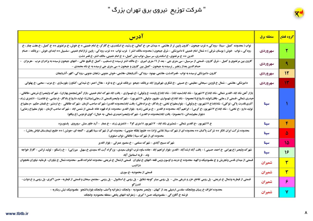 قطعی برق شهریور تهران