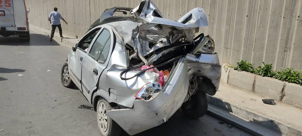 تصادف دلخراش خودرو تیبا در بزرگراه شهید خرازی+ عکس