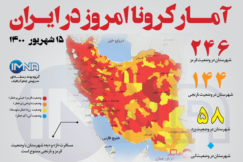 آمار کرونا امروز در ایران (دوشنبه ۱۵ شهریور۱۴۰۰) + وضعیت شهرهای کشور