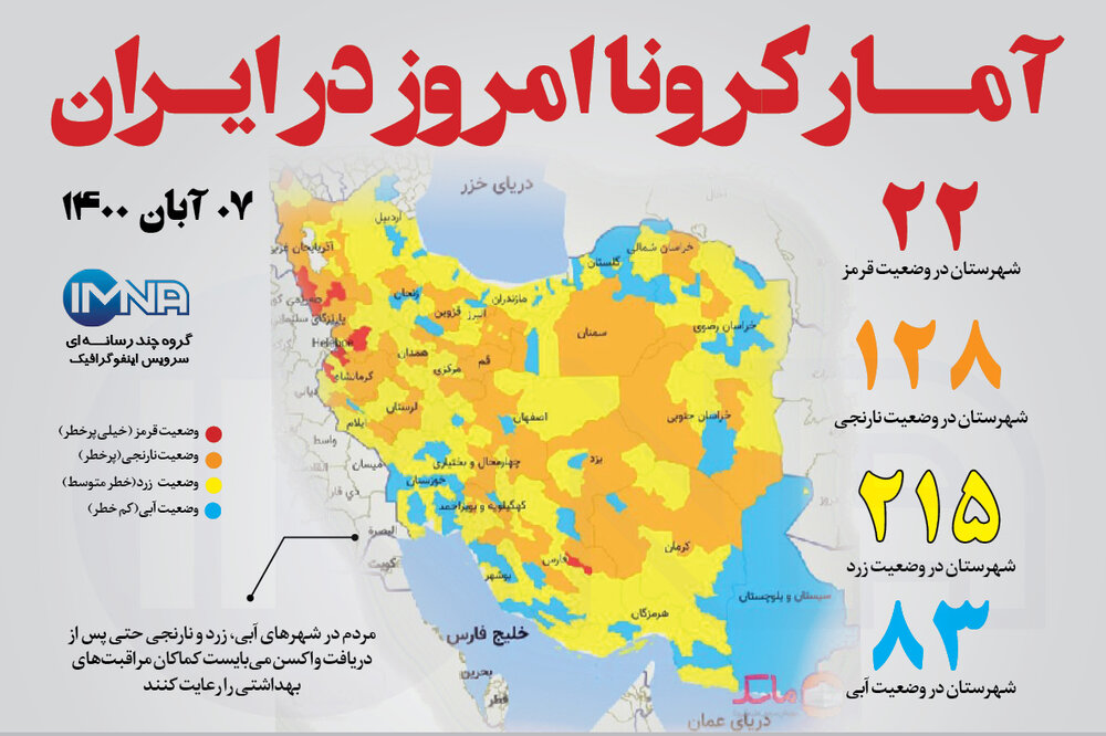 آمار کرونا امروز در ایران (جمعه۷ آبان ۱۴۰۰) + وضعیت شهرهای کشور