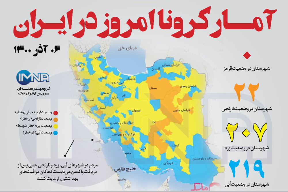 آمار کرونا امروز در ایران (شنبه ۶ آذر ۱۴۰۰) + وضعیت شهرهای کشور
