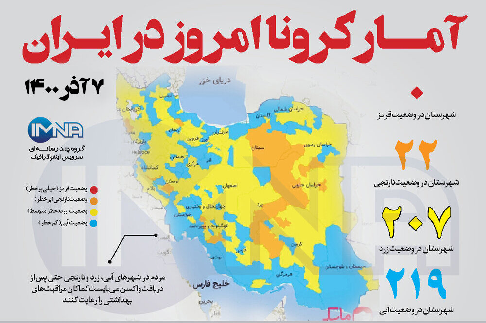 آمار کرونا امروز در ایران (یکشنبه ۷ آذر ۱۴۰۰) + وضعیت شهرهای کشور
