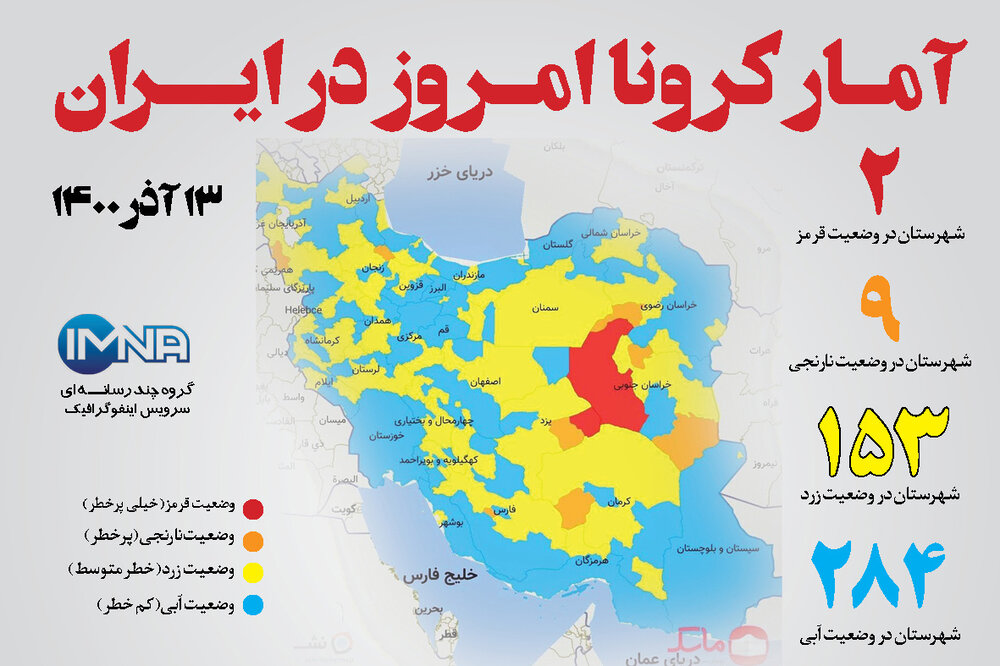 آمار کرونا امروز در ایران (شنبه ۱۳ آذر ۱۴۰۰) + وضعیت شهرهای کشور