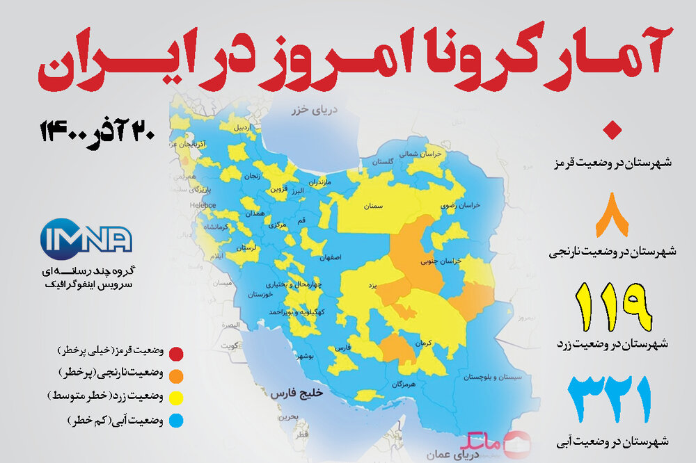 آمار کرونا امروز در ایران (شنبه ۲۰ آذر ۱۴۰۰) + وضعیت شهرهای کشور