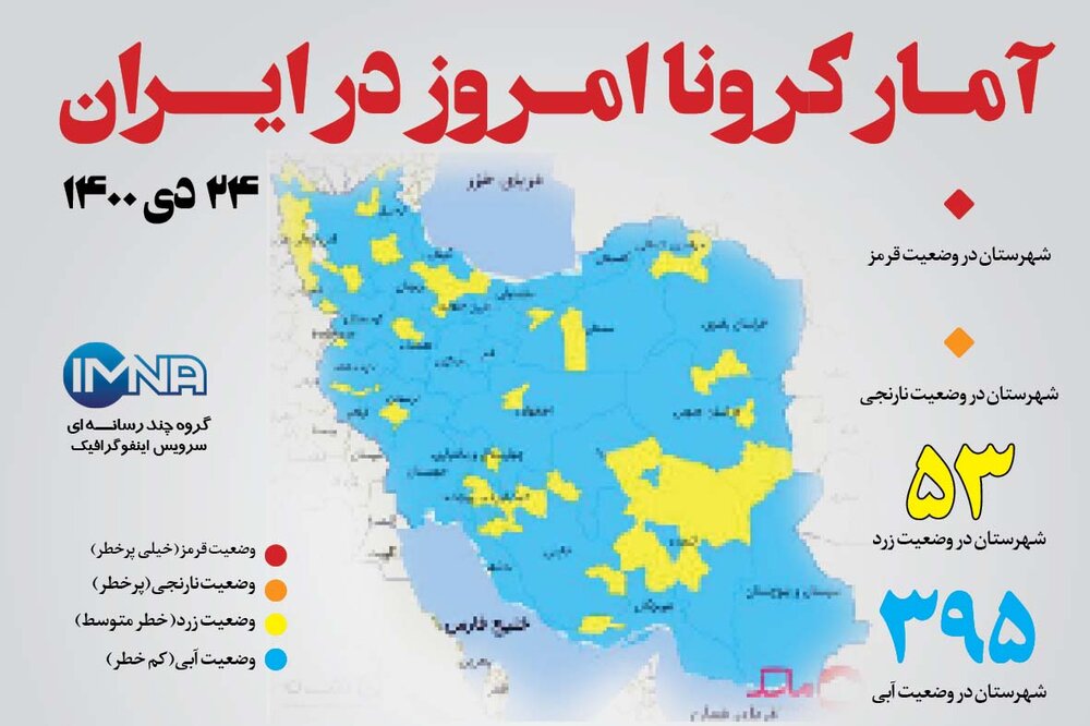 آمار کرونا امروز در ایران (جمعه ۲۴ دی ماه ۱۴۰۰) + وضعیت شهرهای کشور