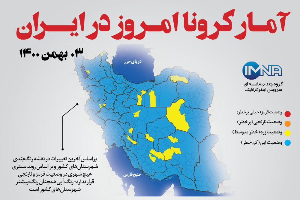 آمار کرونا امروز در ایران (یکشنبه ۳ بهمن ماه ۱۴۰۰) + وضعیت شهرهای کشور