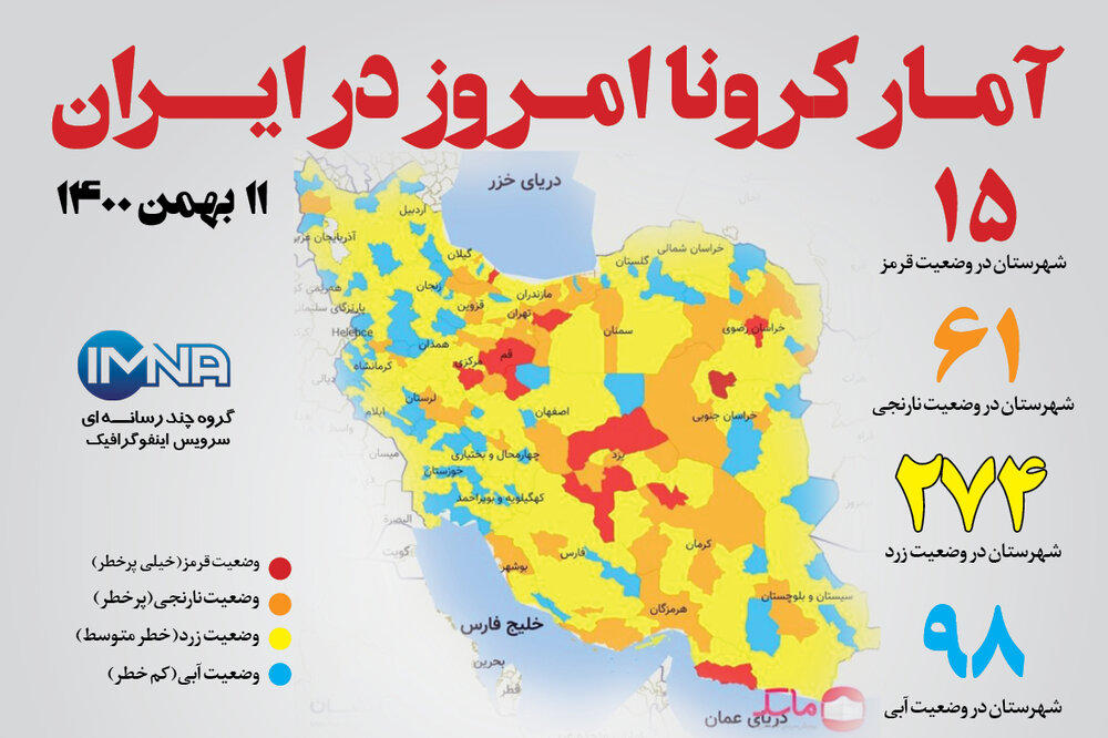 آمار کرونا امروز در ایران (دوشنبه ۱۱ بهمن ماه ۱۴۰۰) + وضعیت شهرهای کشور