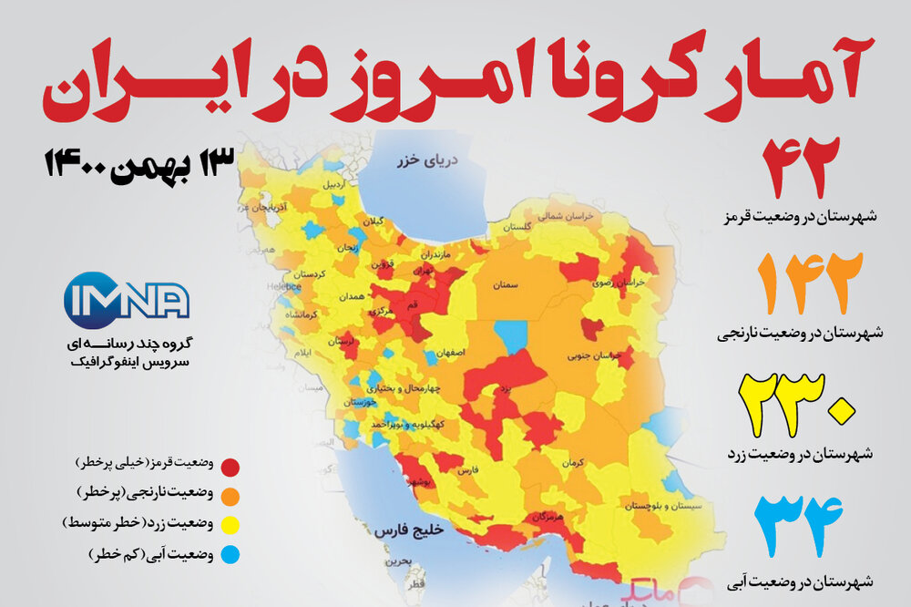 آمار کرونا امروز در ایران (چهارشنبه ۱۳ بهمن ماه ۱۴۰۰) + وضعیت شهرهای کشور