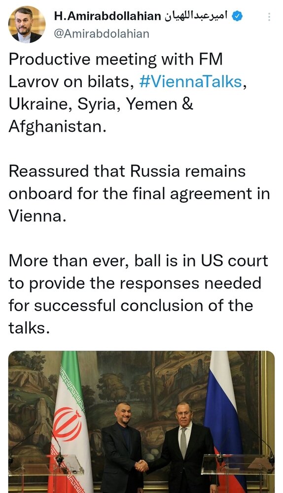 به ما اطمینان داده شد که روسیه همچنان برای دستیابی به توافق نهایی در وین همراه است