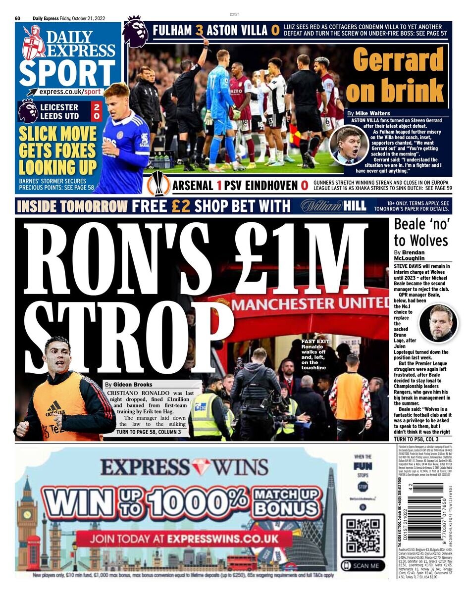 جریمه یک میلیونی رونالدو به خاطر بی انضباطی!