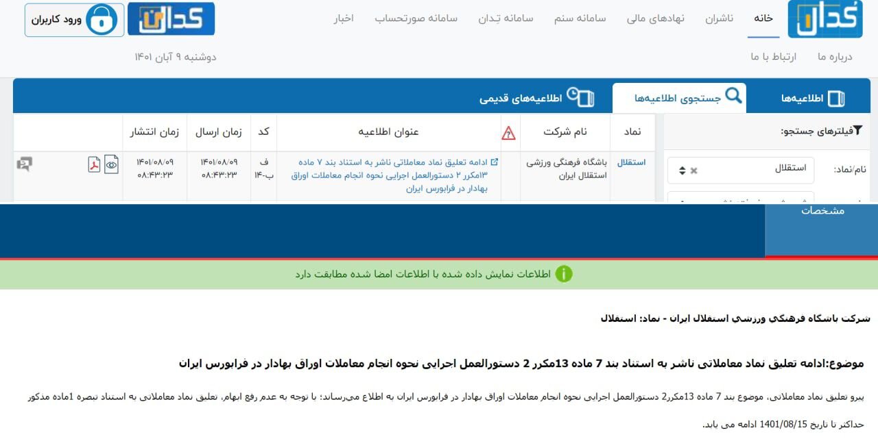 تمدید تعلیق نماد معاملاتی باشگاه استقلال+ عکس