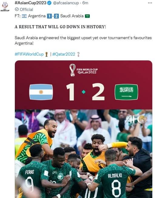 واکنش AFC و FIFA به پیروزی تاریخی عربستان مقابل آرژانتین+عکس