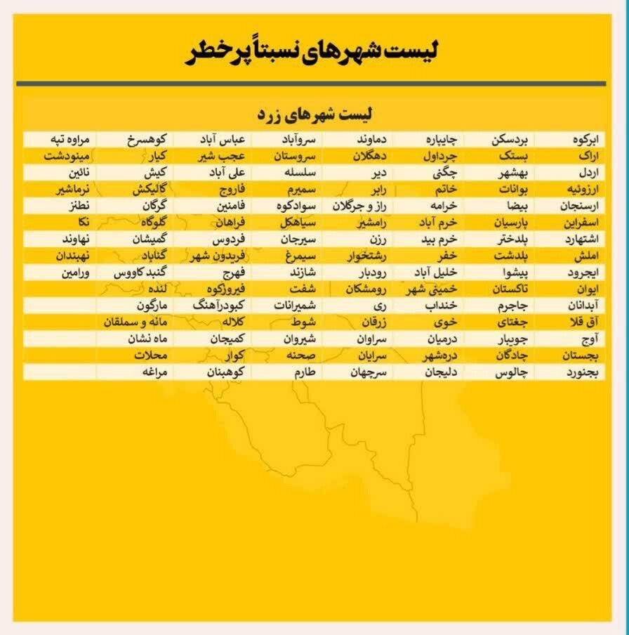 آخرین وضعیت رنگبندی کرونایی شهرهای ایران+جزئیات