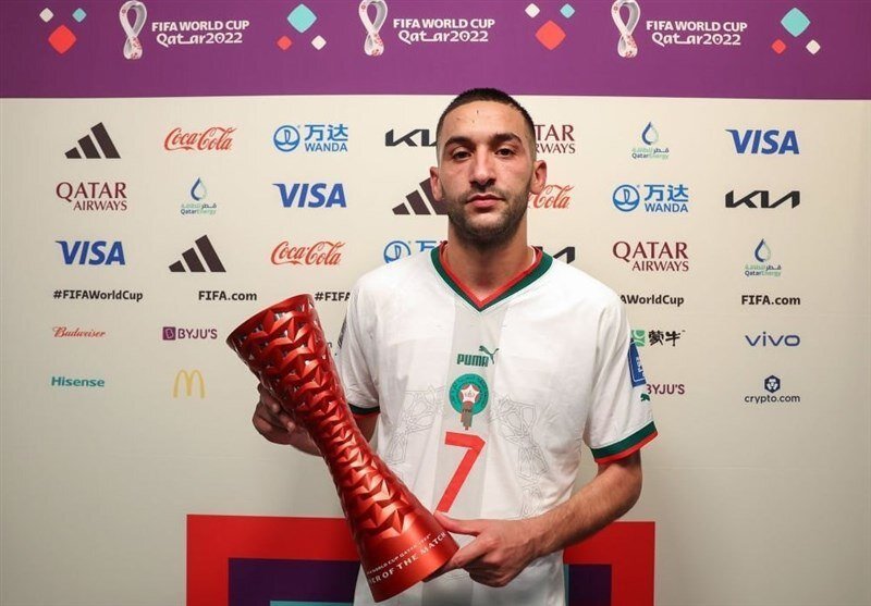 حکیم زیاش بهترین بازیکن دیدار مراکش - بلژیک شد+عکس