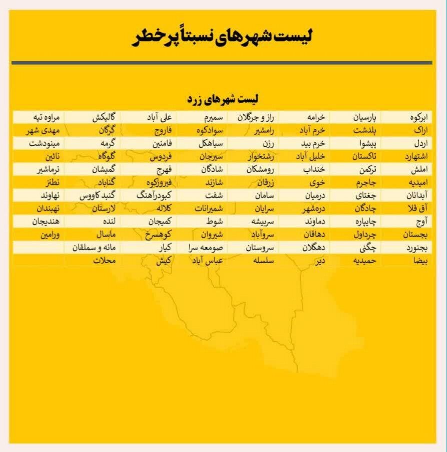 آخرین وضعیت رنگبندی کرونایی شهرهای ایران +جزئیات