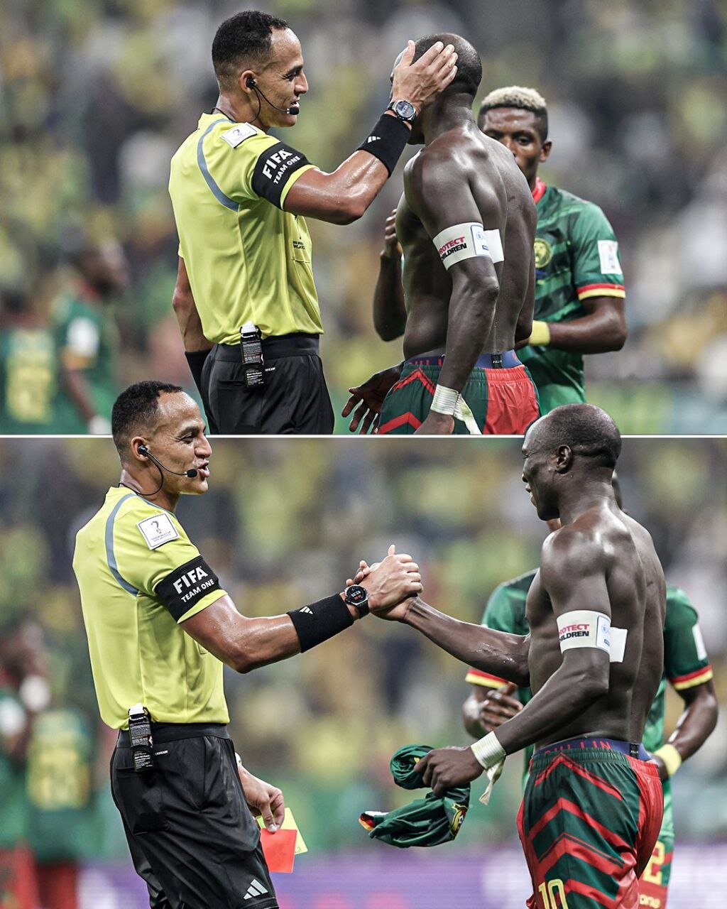 داور بازی کامرون و برزیل نمی‌خواست ابوباکار را اخراج کند!+عکس