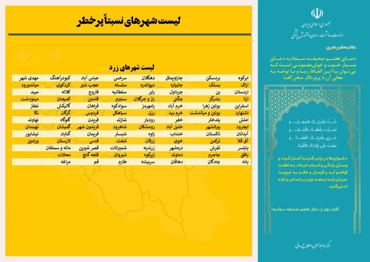 آخرین وضعیت رنگ‌بندی کرونایی شهرهای ایران +جزئیات