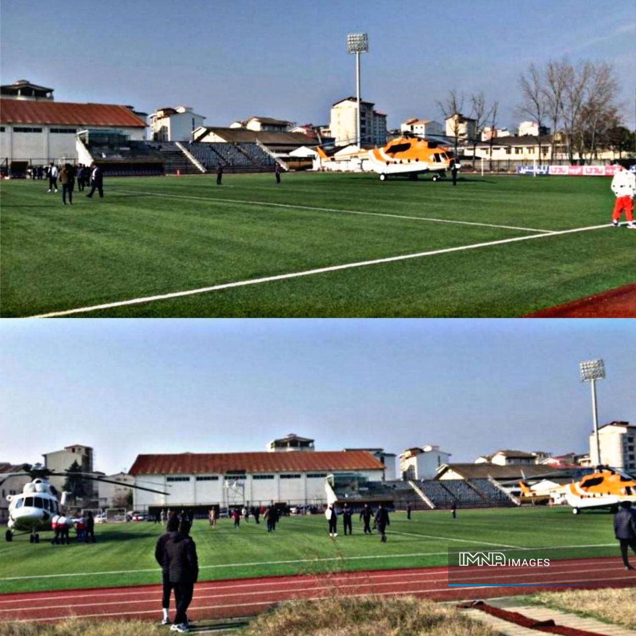 فرود ۲ فروند هلیکوپتر وسط زمین فوتبال + عکس
