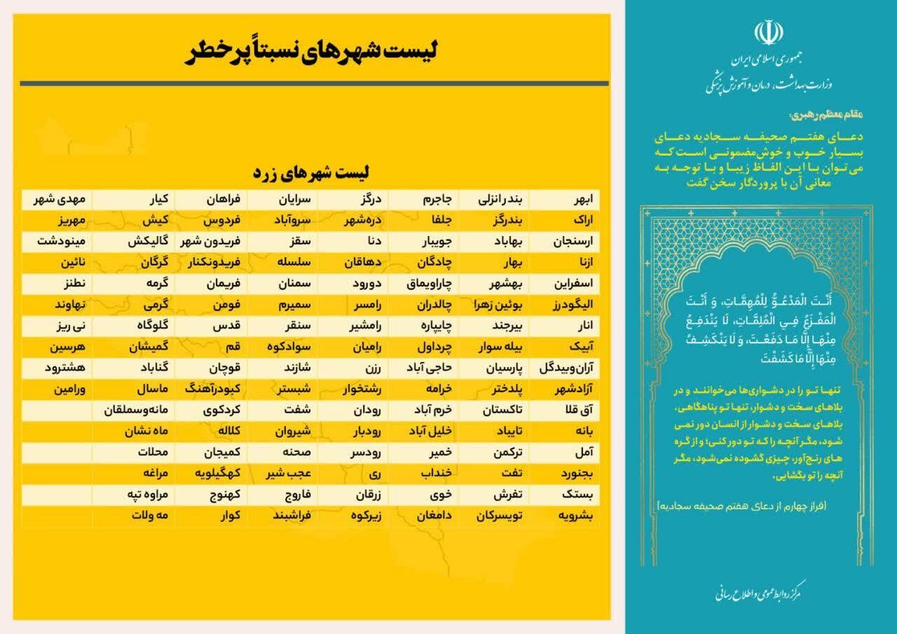 آخرین وضعیت رنگبندی کرونایی شهرهای ایران +جزئیات