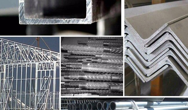 در این تصویر محصولات فولادی مانند لوله، نبشی و پروفیل را مشاهده می کنید.