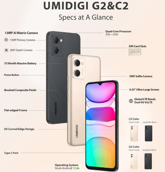 گوشی‌های هوشمند UMIDIGI G2 و C2 چه مشخصاتی دارند؟
