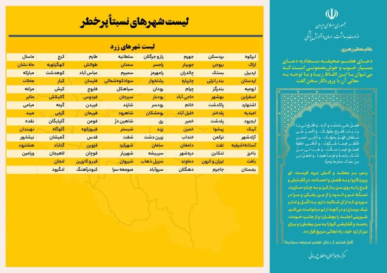 وضعیت رنگ‌بندی کرونایی شهرهای ایران + جزئیات