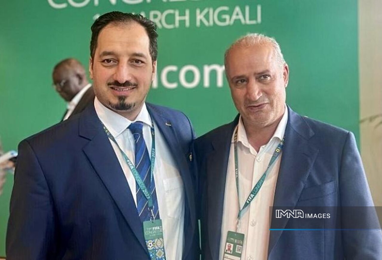 دیدار مهدی تاج با رئیس فدراسیون فوتبال عربستان در حاشیه کنگره فیفا +عکس