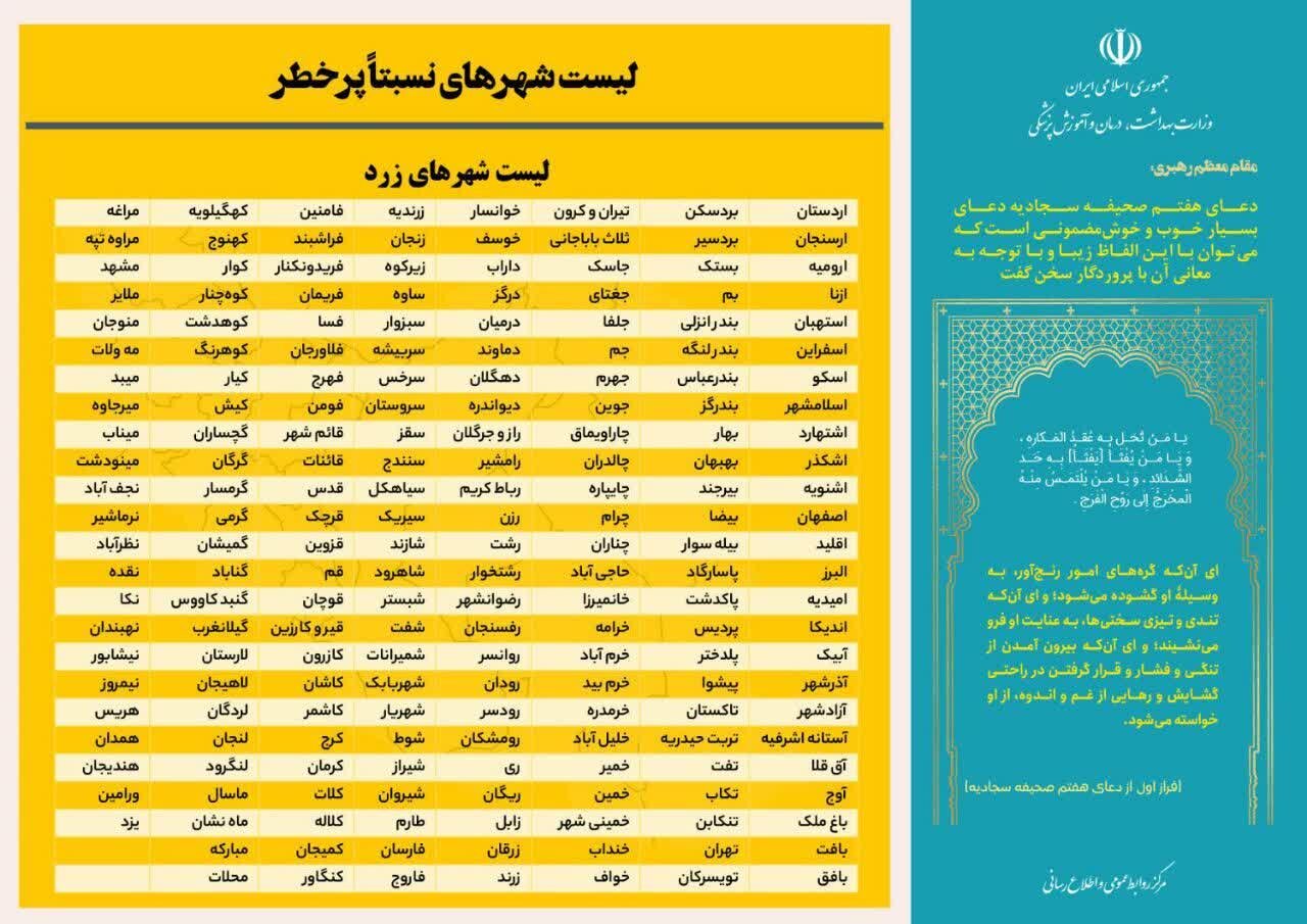 وضعیت رنگبندی کرونایی شهرهای ایران + جزئیات
