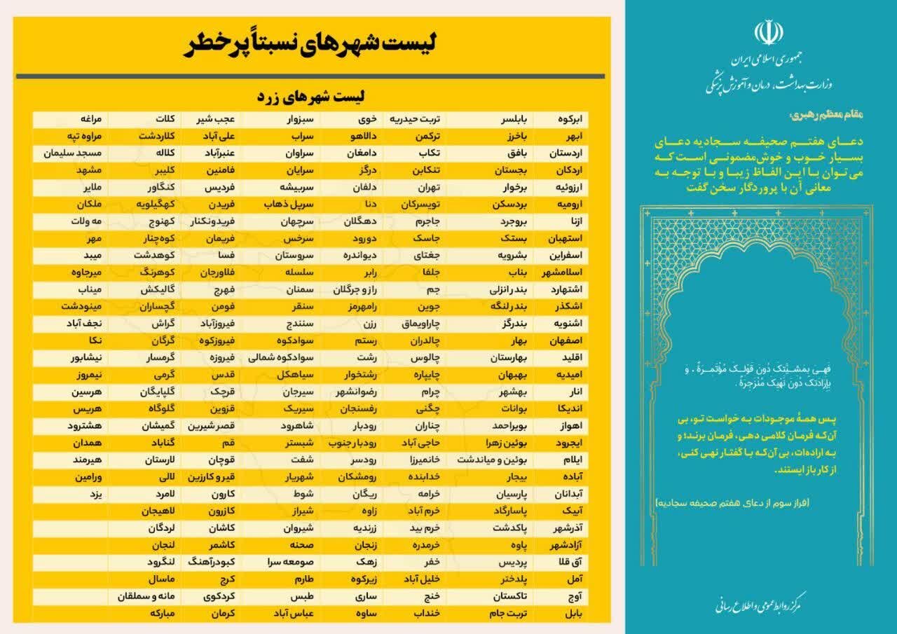 آخرین وضعیت رنگ‌بندی کرونایی شهرهای ایران + جزئیات