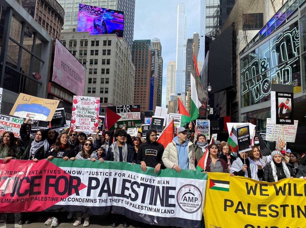 فریاد آزادی فلسطین در قلب منهتن نیویورک