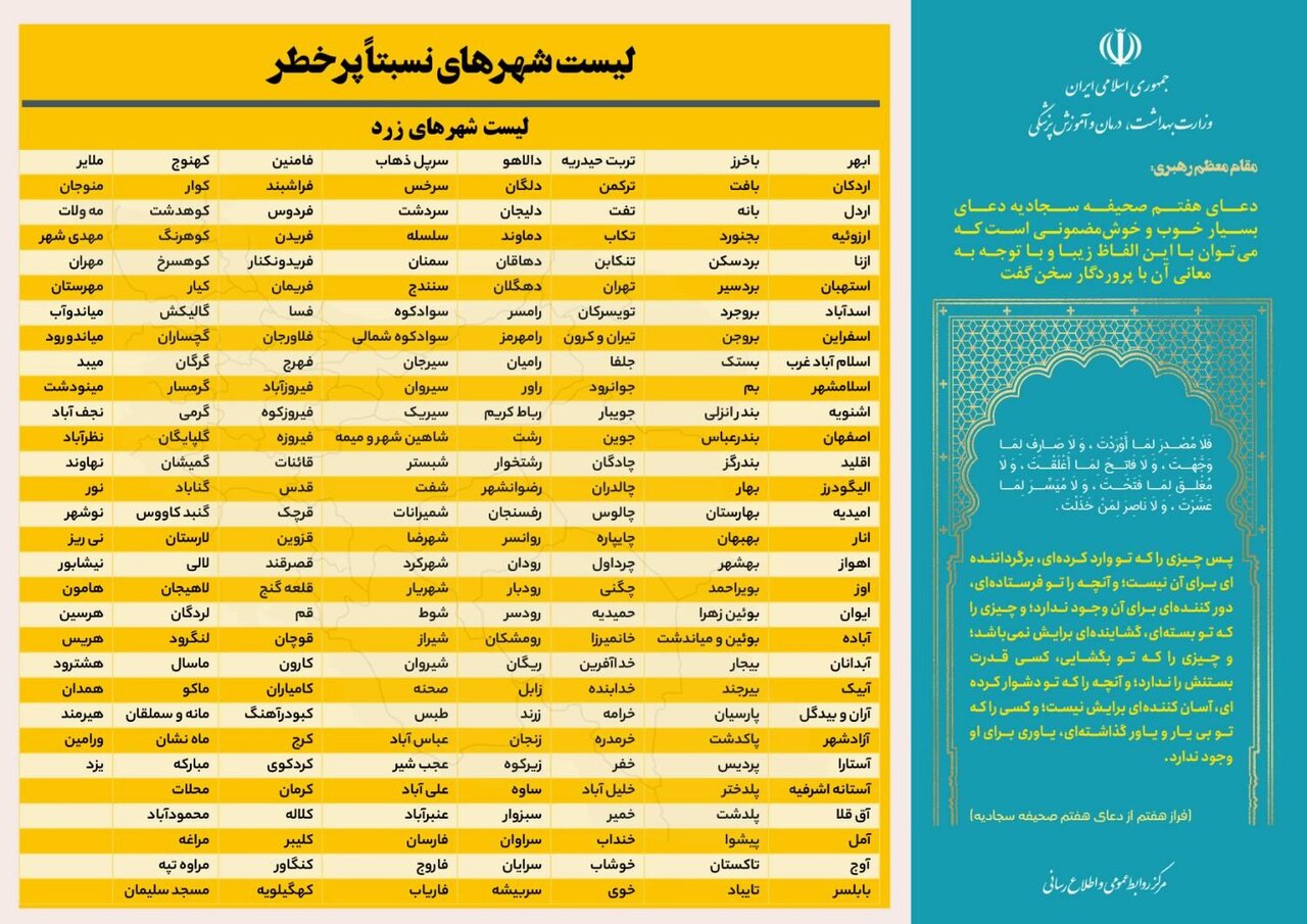 آخرین وضعیت رنگبندی کرونایی شهرهای ایران + جزئیات