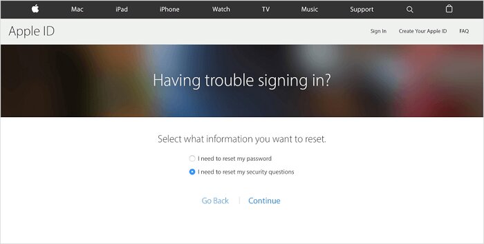تغییر سوالات امنیتی اپل آیدی