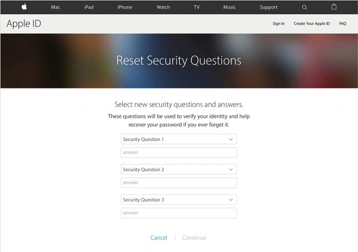 تغییر سوالات امنیتی اپل آیدی
